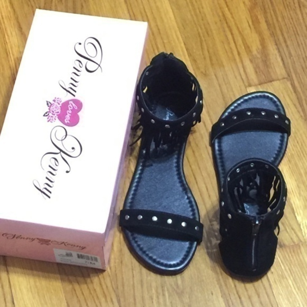 Black micro suede Fringe studded sandals R1